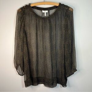 Joie Elegant Sheer Black and Brown Women's Sheer Silk Peasant Top Blouse Size M